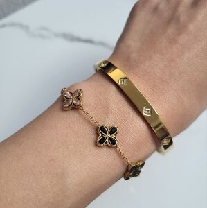 18K Gold Plated Diamond Square Cuff bracelet Jewelry Hypoallergenic Gift